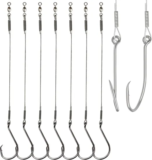 Fishing Catfish Circle Hooks Rig, 50PCS Leader Hooks for Catfish, Bass, Saltwater 