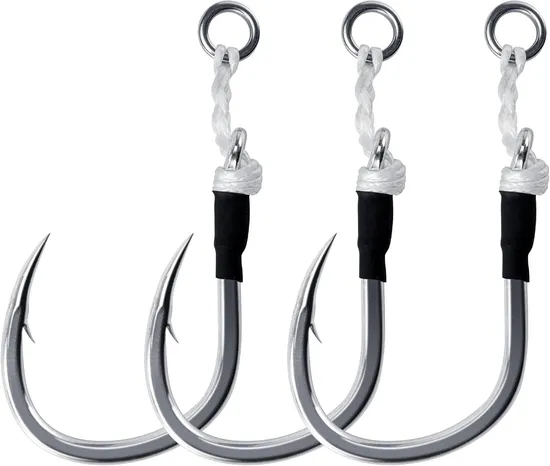Fishing Jigging Hooks Heavy Duty Saltwater Vertical Jig Assist Single Replacement Hooks Slow Pitch Jig Lure Tuna Mackerel Flounder Offshore Fishing 