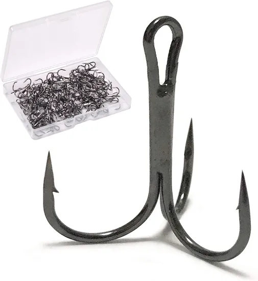Fishing Treble Hooks High Carbon Steel Strong Sharp Round Bend Treble Fishing Hooks Triple Hooks for Saltwater Freshwater Catfish Bass Trout Hard Baits Fishing 