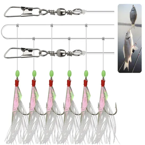 Luminous Sabiki Rigs Fishing Flasher Lures Bait Rigs Fish Skin Glow Fishing Lure Fishing Beads High Carbon Hooks for Fresh/Saltwater