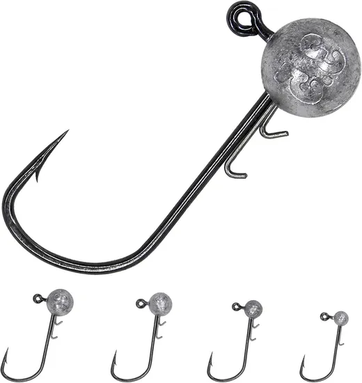 Double Barb Fishing Jig Heads Hooks Set, Round Ball Head Jig Fishing Hooks Jig Heads for Saltwater Freshwater Bass Fishing 