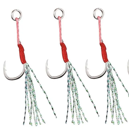 Double Fishing Assist Hooks Kit Jig Assist Glow Hook Slow Fast Fall Jigs Fishing Hook for Lead Vertical Jigging Lures Pack of 5PCS 