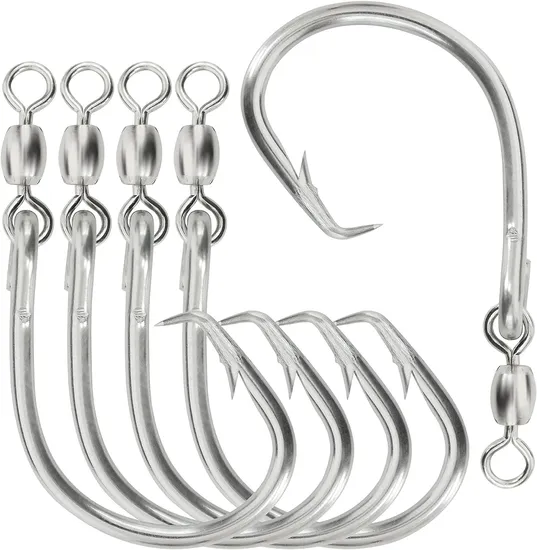 Offset Circle Hook with Swivel Stainless Steel Fishing Hooks Big Game Hooks Extra Sharp Fish Hooks for Freshwater Saltwater Fishing Circle Hook Fishing Hook 