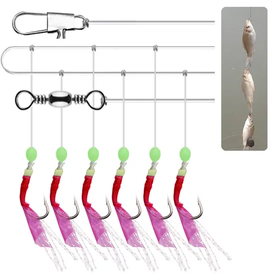 Lotus 3 Colors Simulated Fishskin Sabiki Hooks 7#