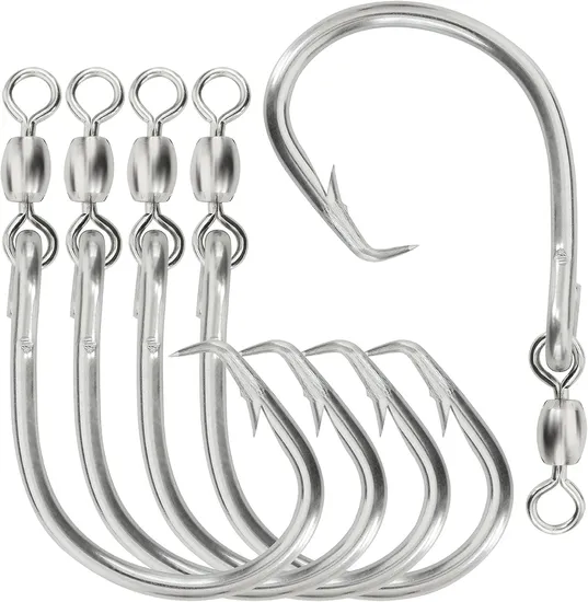 Offset Circle Hook with Swivel Stainless Steel Extra Sharp for Freshwater Saltwater Big Game Fishing 